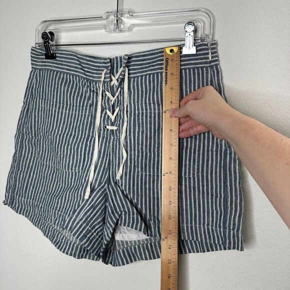 Madewell Jean Blue Off White Striped High Waist Patch Pockets Lace-Up Shorts 4 - Picture 13 of 15